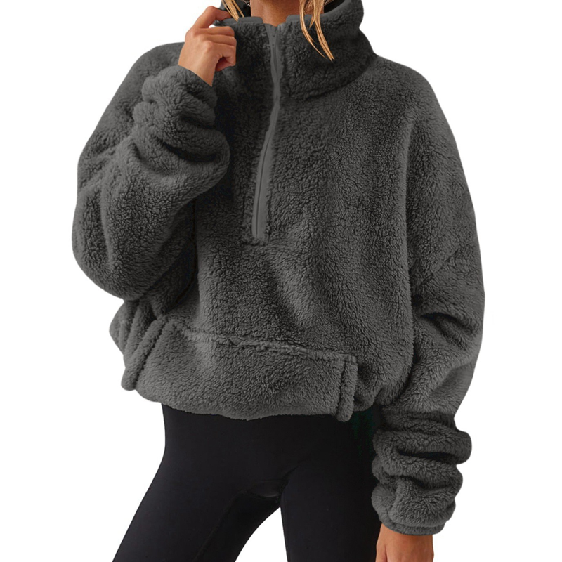 Women's Fuzzy Half-Zip Stand Collar Sweatshirt