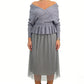 Women’s Elegant Off-Shoulder Knit Patchwork Midi Dress