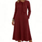 Women's Long Sleeve Tie-Neck Knit Midi Dress