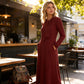 Women's Long Sleeve Tie-Neck Knit Midi Dress