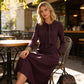 Women's Long Sleeve Tie-Neck Knit Midi Dress