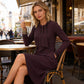 Women's Long Sleeve Tie-Neck Knit Midi Dress
