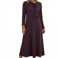 Women's Long Sleeve Tie-Neck Knit Midi Dress