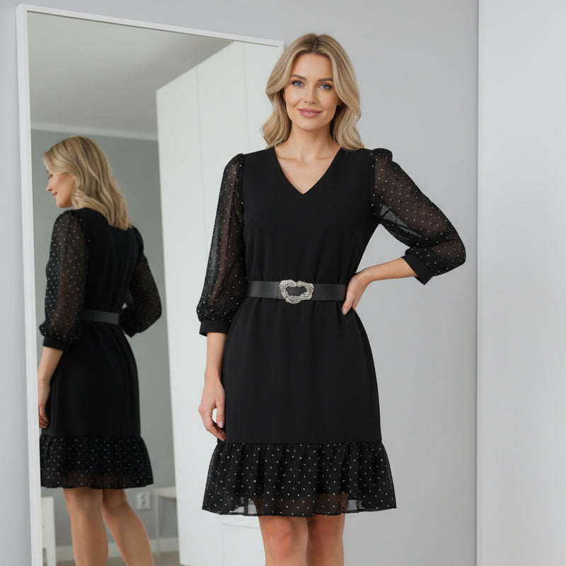 Women's V-Neck Ruffle Hem Dress