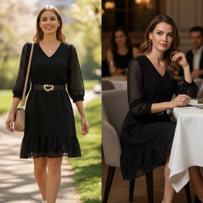 Women's V-Neck Ruffle Hem Dress