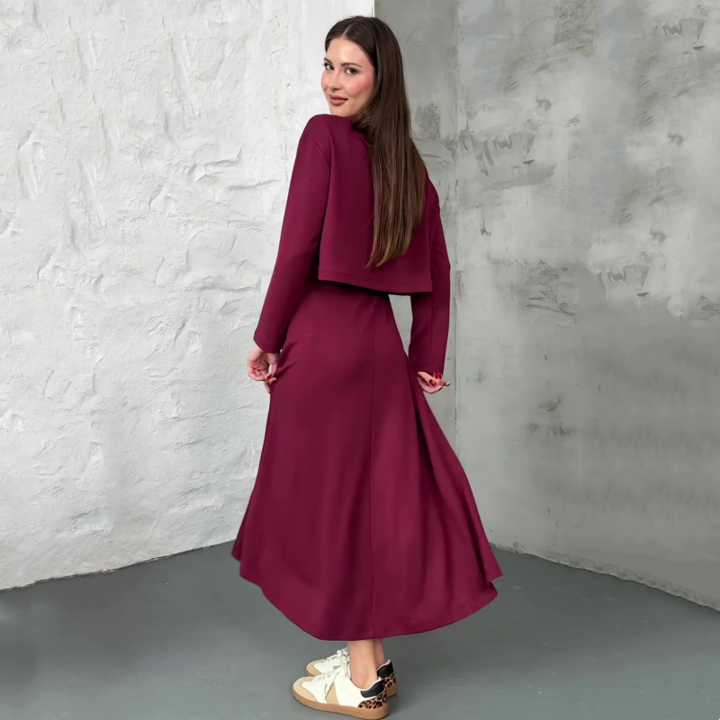 Women's Long Sleeve Crop Tops & Sleeveless Dress 2-Piece Set