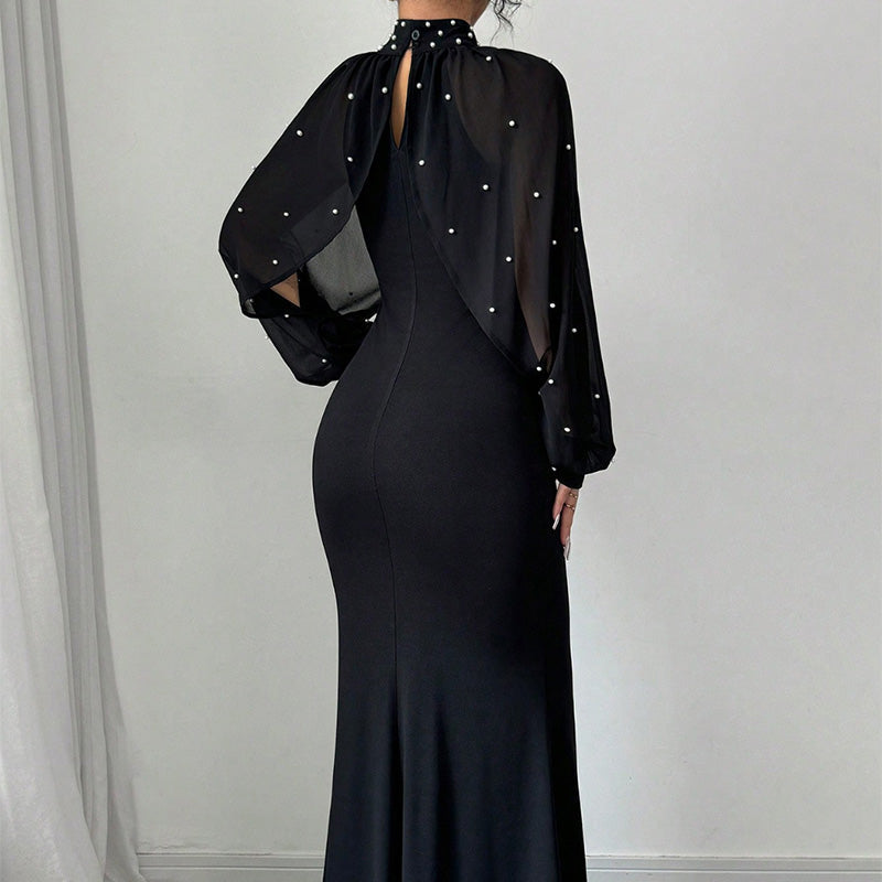 Elegant Faux Pearl Beaded Collar Mermaid Dress