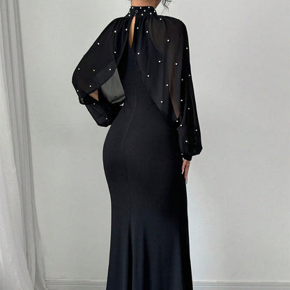 Elegant Faux Pearl Beaded Collar Mermaid Dress