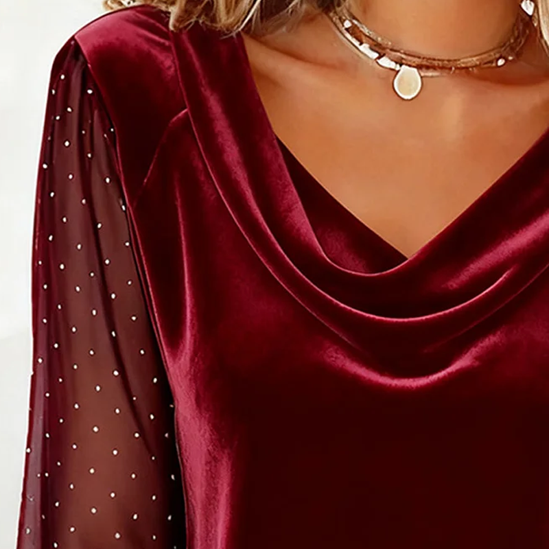 Women’s Cowl Neck Glitter Long-Sleeve Tops