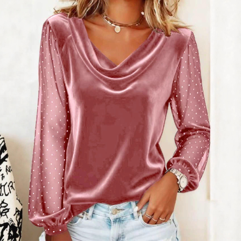 Women’s Cowl Neck Glitter Long-Sleeve Tops