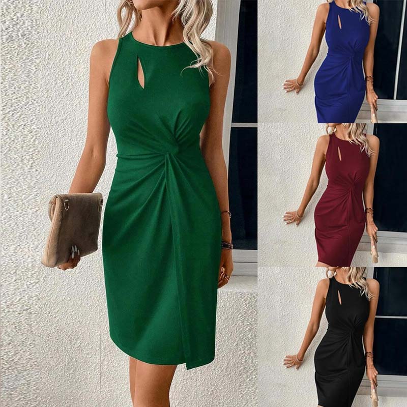 Women's Hollow Out Twist-Knot Pleated Cocktail Dress