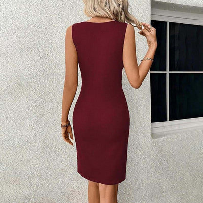 Women's Hollow Out Twist-Knot Pleated Cocktail Dress