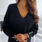Solid Color Cuff Button Top V-Neck Knit Sweater