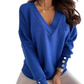 Solid Color Cuff Button Top V-Neck Knit Sweater
