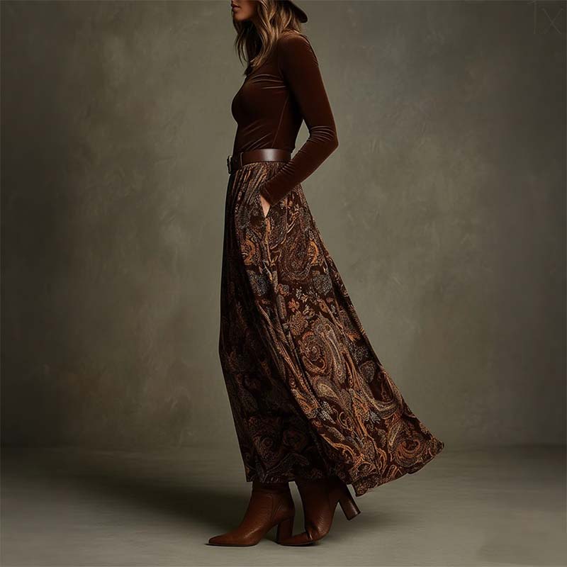 Women's Stylish Top & Printed Maxi Skirt 2-Piece Set