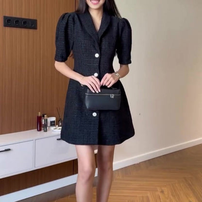 Women’s Lapel Puff Sleeve A-Line Mini Dress