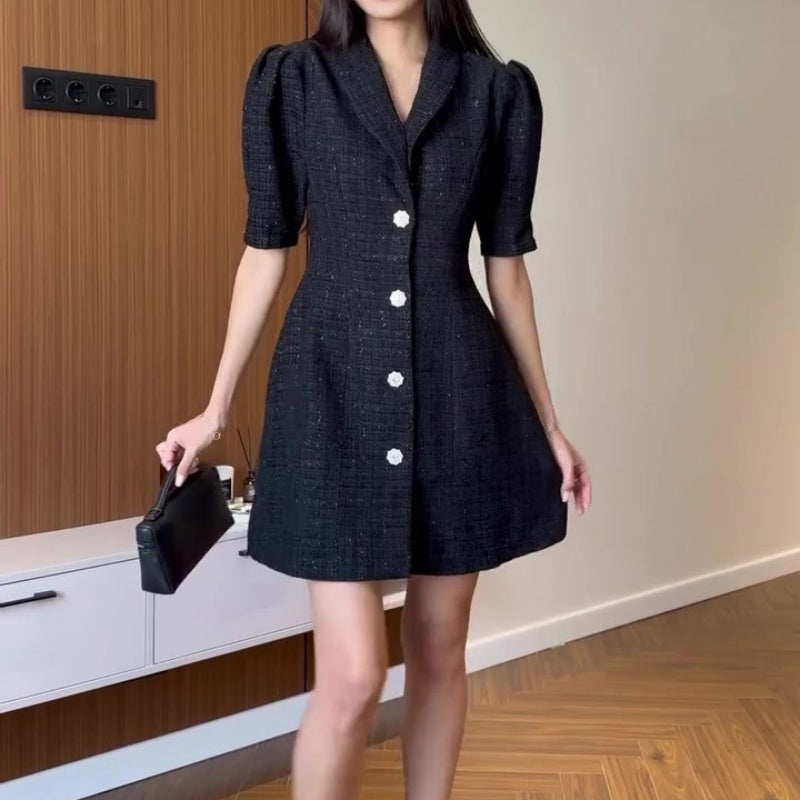 Women’s Lapel Puff Sleeve A-Line Mini Dress