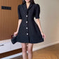 Women’s Lapel Puff Sleeve A-Line Mini Dress