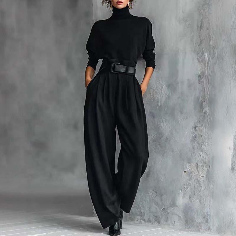 💜 LAST DAY PROMOTION - 50%OFF💜Women’s Elegant Turtleneck Top & High-Waist Pants Set