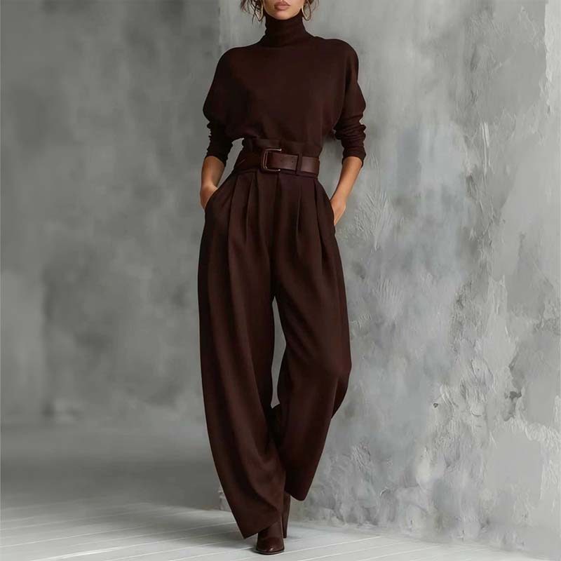💜 LAST DAY PROMOTION - 50%OFF💜Women’s Elegant Turtleneck Top & High-Waist Pants Set