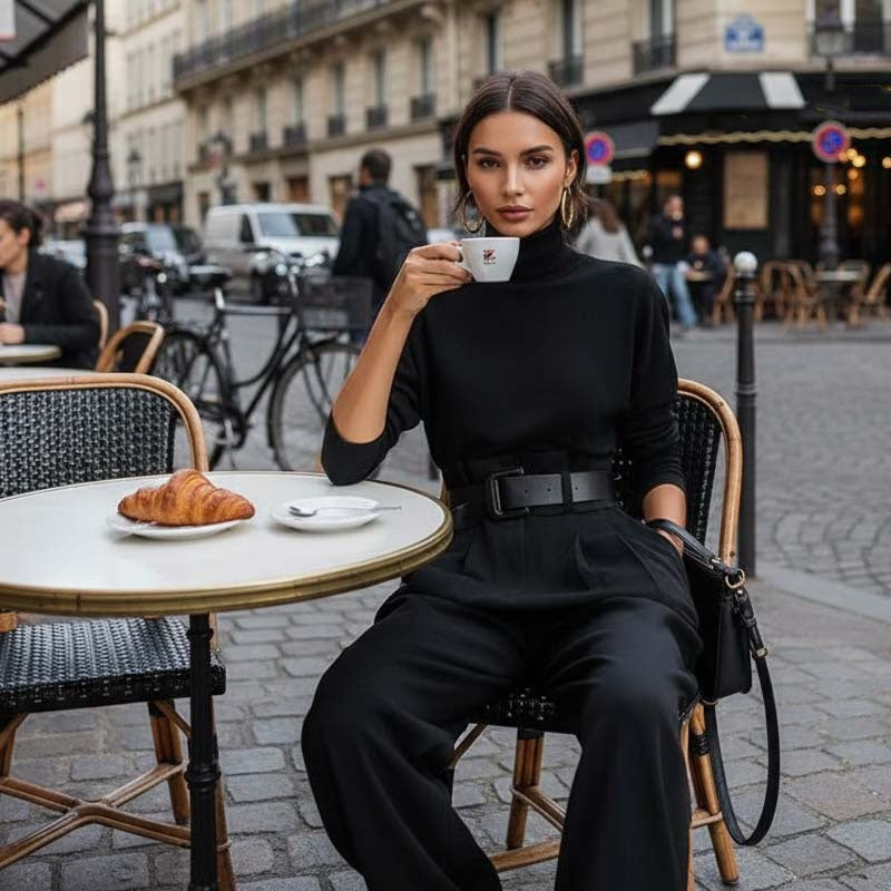 💜 LAST DAY PROMOTION - 50%OFF💜Women’s Elegant Turtleneck Top & High-Waist Pants Set