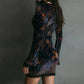 Vintage Floral Print Velvet Bodycon Dress
