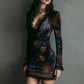 Vintage Floral Print Velvet Bodycon Dress