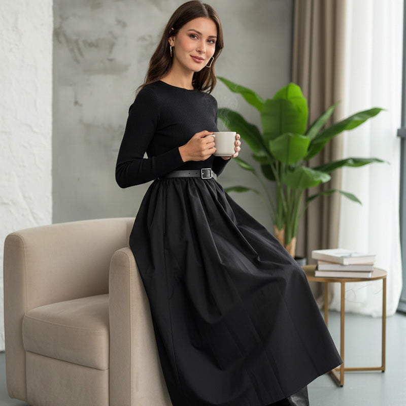 High Waist A-Line Dress with Pockets