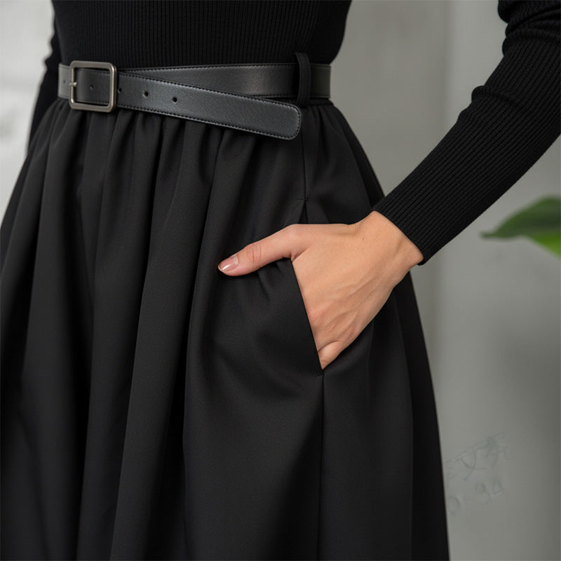 High Waist A-Line Dress with Pockets