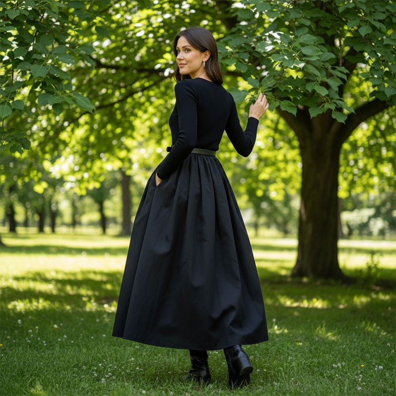 High Waist A-Line Dress with Pockets