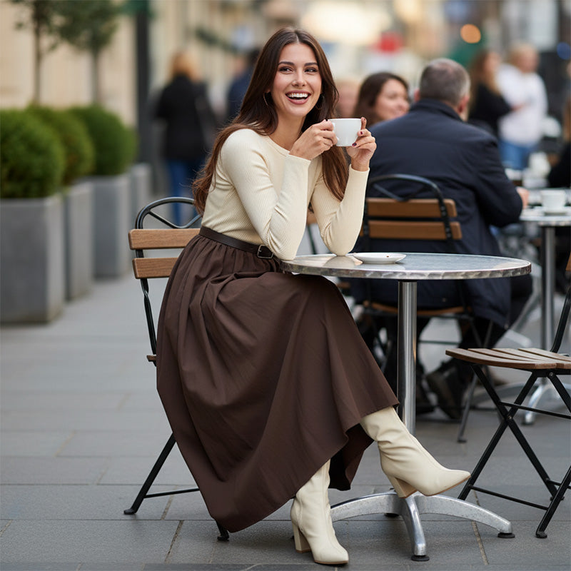 High Waist A-Line Dress with Pockets