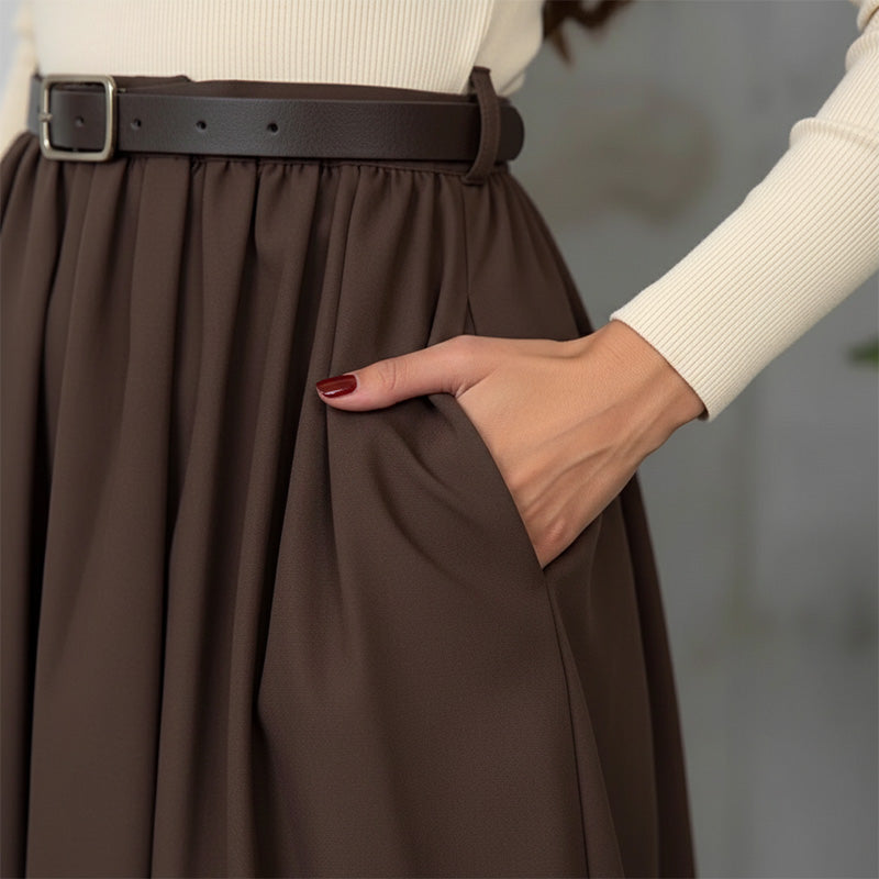 High Waist A-Line Dress with Pockets