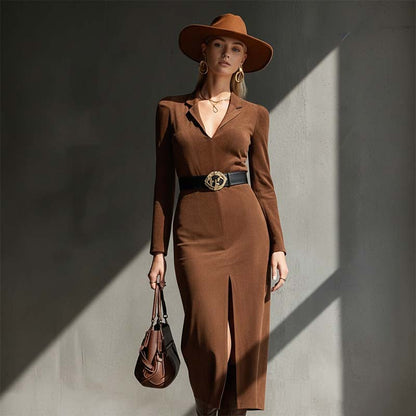 Women's Long Sleeve V-Neck Bodycon Dress
