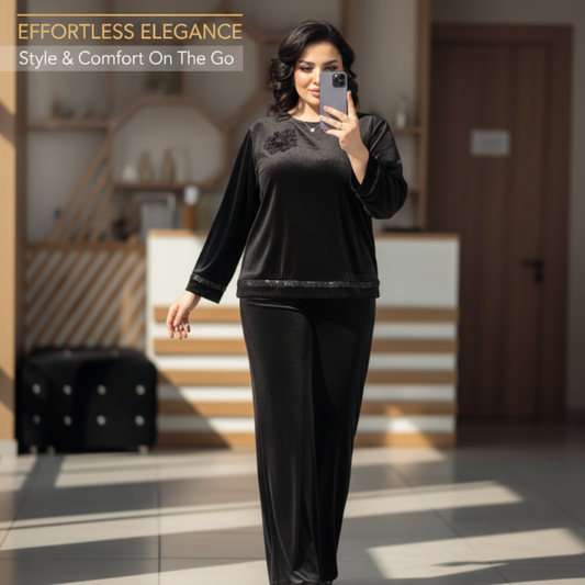 Women's Relaxed Fit Top and Wide-Leg Pants Set