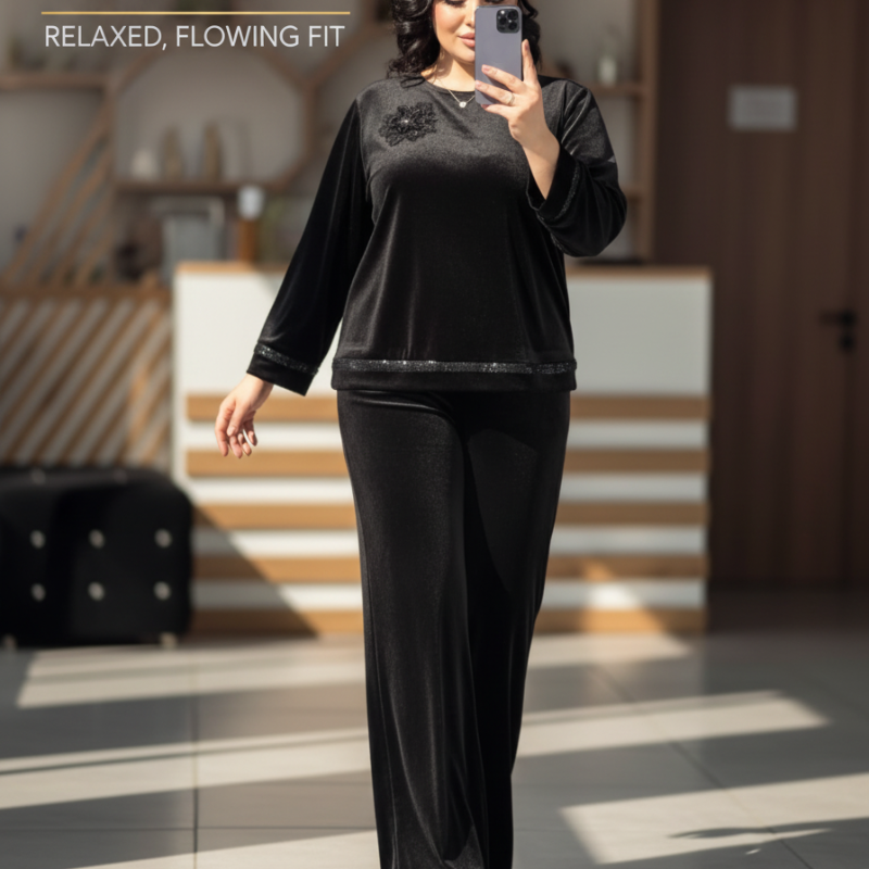 Women's Relaxed Fit Top and Wide-Leg Pants Set