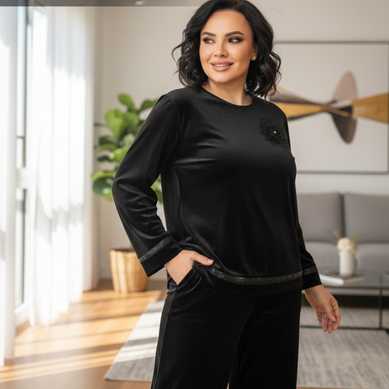 Women's Relaxed Fit Top and Wide-Leg Pants Set