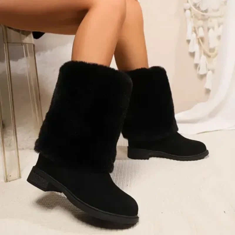 Women’s Fashion Mid-Calf Boots with Plush Cuff