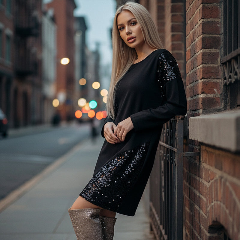 Women’s Stylish Long Sleeve Dress With Sequins