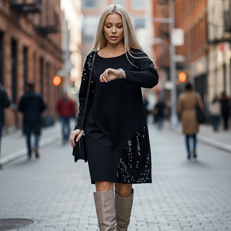Women’s Stylish Long Sleeve Dress With Sequins
