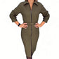 Women's Long Sleeve Full Zip-Front Bodycon Dress