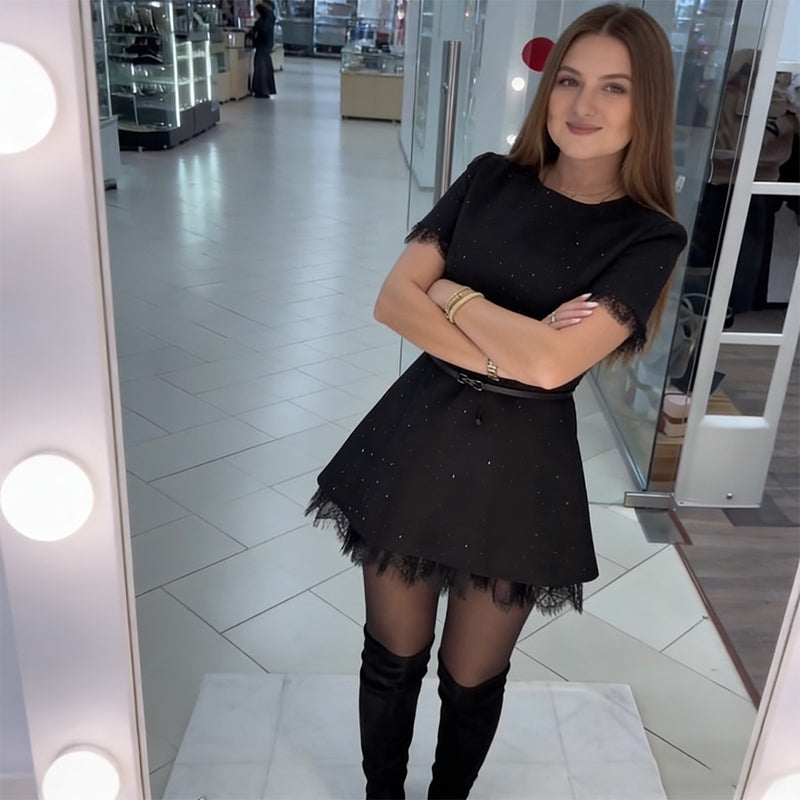 Women's Sparkle Dress with Lace Trim