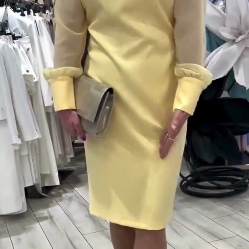 Women's Long Sheer Sleeve Dress with 3D Floral Detail