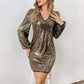 Women's Long Sleeve V-Neck Sequin Party Dress