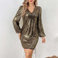 Women's Long Sleeve V-Neck Sequin Party Dress