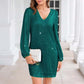 Women's Long Sleeve V-Neck Sequin Party Dress