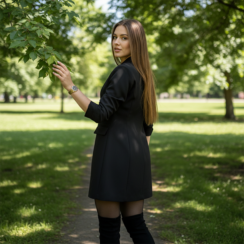 Women's Lapel Neck Pleated Blazer Dress