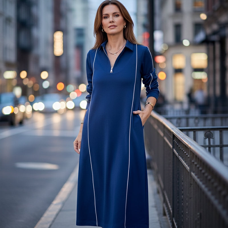 Women's Casual Half-Zip Pullover Maxi Dress