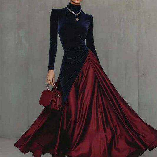 Women’s Elegant Satin Color-blocked Maxi Dress