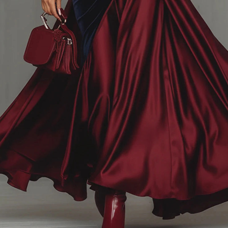 Women’s Elegant Satin Color-blocked Maxi Dress