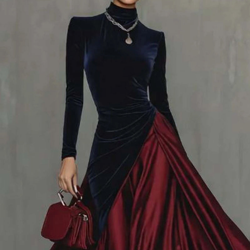 Women’s Elegant Satin Color-blocked Maxi Dress